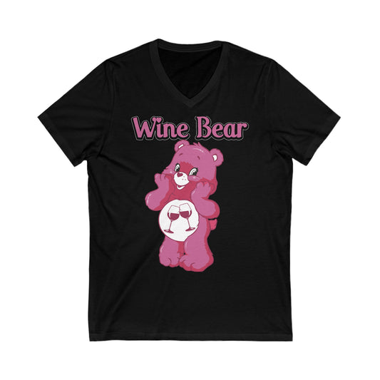 Wine Bear - Unisex Jersey Short Sleeve V-Neck Tee